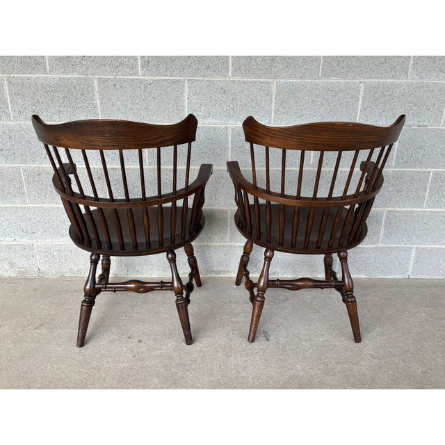 Hitchcock New London Model Oak Paint Decorated Arm Chairs - A Pair For Sale - Image 10 of 11