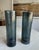 A striking pair of vintage tall cylinder hurricane candle holders in smoky slate blue crackle glass. The all-over crackle...