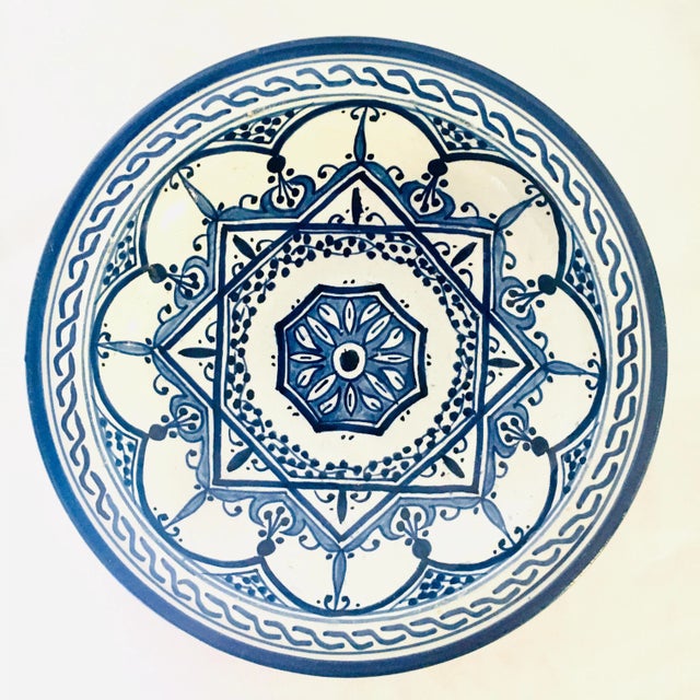 Mid 20th Century Hand Painted Blue + White Moroccan Bowl For Sale In Baltimore - Image 6 of 6