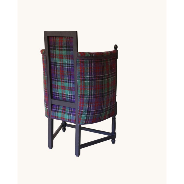 Large Antique Armchair with High Armrests in Tartan Fabric, 1890s For Sale - Image 4 of 13