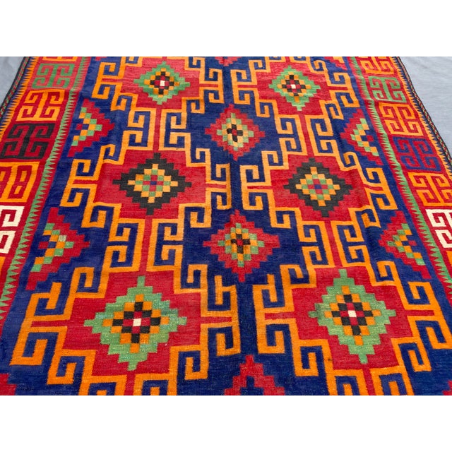 Maimana Kilim Area Rug, Handwoven Wool, 7x10, Indigo & Orange For Sale - Image 6 of 12