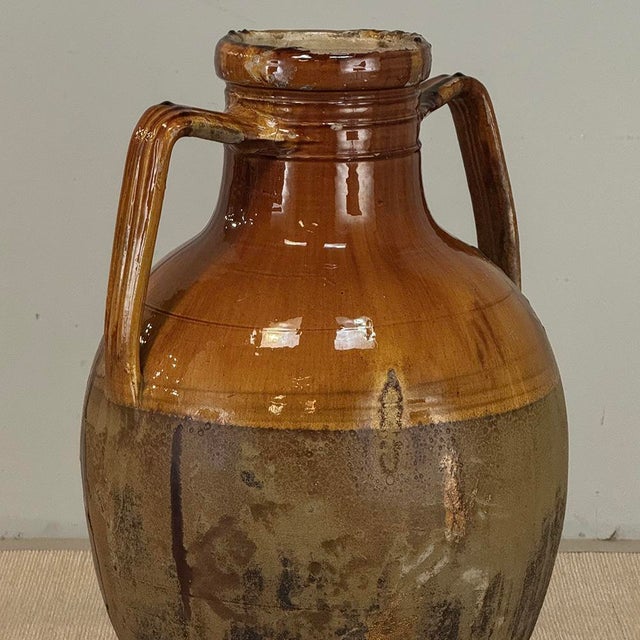 Antique Italian Glazed Terracotta Olive Oil Jar With Spout For Sale - Image 10 of 18