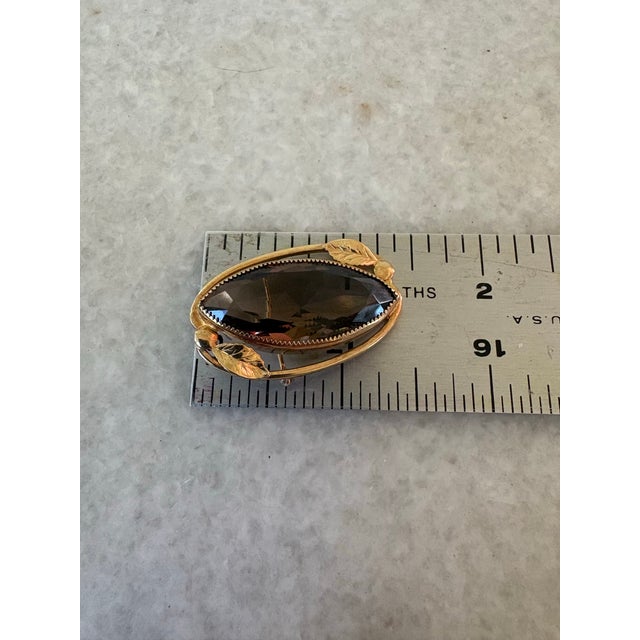 12k Gold Fill Smoke Quartz Vintage Brooch For Sale - Image 4 of 5