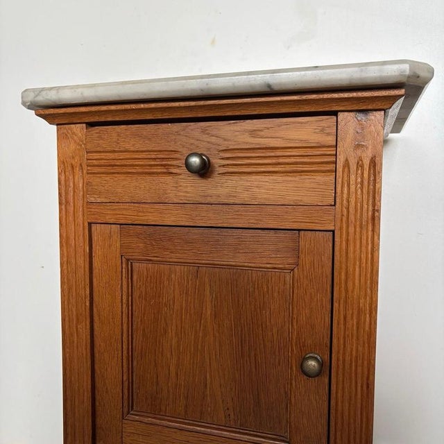 Wood Antique Oak Bedside Table with Marble Top, 1900s For Sale - Image 7 of 13