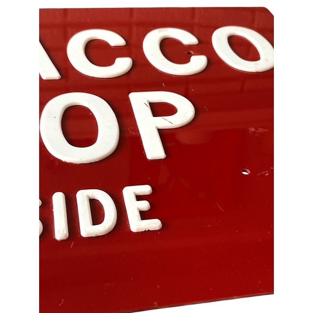1950s Vintage 1950s Red & White “Tobacco Shop Inside” Sign – Mid-Century Store Display For Sale - Image 5 of 6