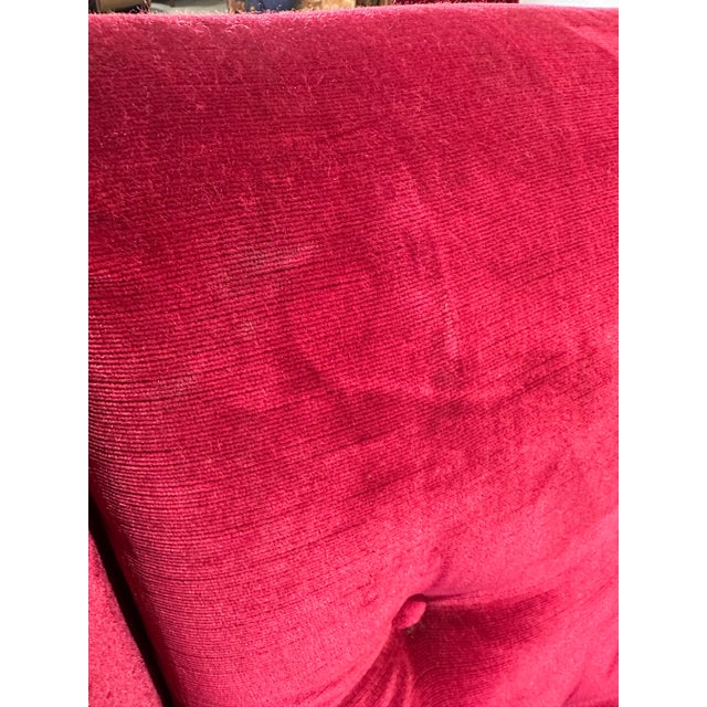 1970’s Vintage French Brutalist Oak and Red Velvet Sofa For Sale - Image 12 of 12