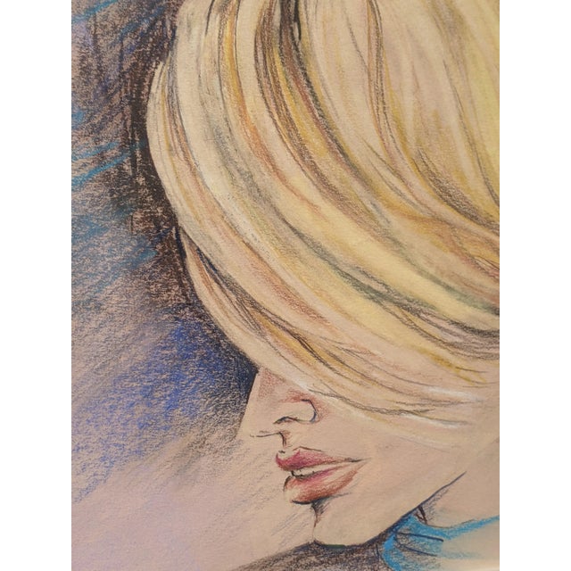 Patrick Nagel Vintage 1980s Modern Pastel Portrait Signed For Sale - Image 4 of 10