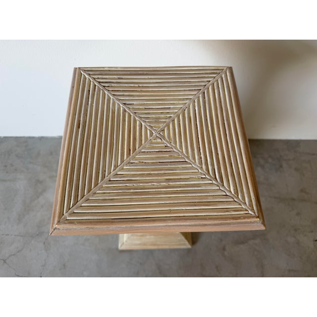 1980s Vintage Pencil Reed Rattan Pedestal Plant Stand – Coastal Organic Style For Sale - Image 4 of 11