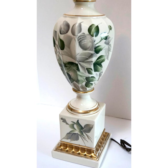 Ceramic Signed Hand Painted Porcelain Mid 20th Century White, Green and Gilt Lamp For Sale - Image 7 of 13
