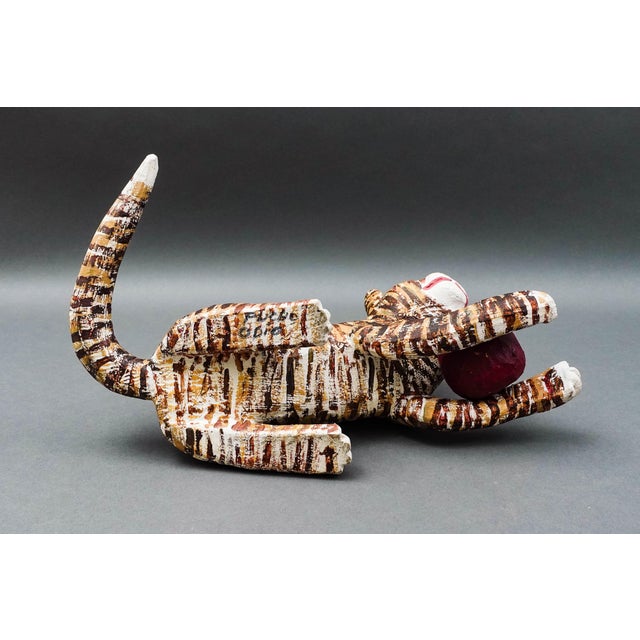 Wood Mid 20th Century Saturnino Portuound (Pucho) Odio, Cat With Ball Wood Sculpture For Sale - Image 7 of 8