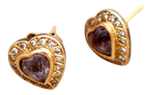 Heart-Shaped Gold Earrings with Diamond Chips and Cut Stones, Set of 2
