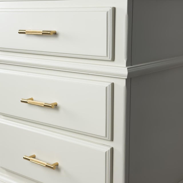 A substantial pair of fully solid pine nightstands, professionally refinished in a custom soft greige with warm undertones...