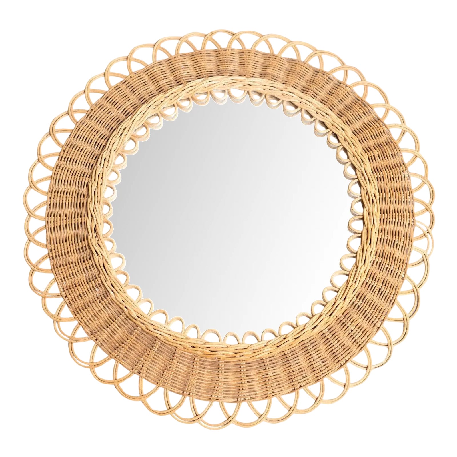 Mid-Century Modern French Handcrafted Rattan Wall Mirror, 1960s | Chairish