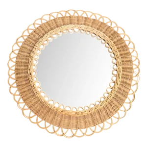 Mid-Century Modern French Handcrafted Rattan Wall Mirror, 1960s