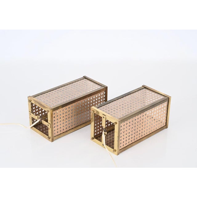 Mid-Century Table Lamp in Brass, Wicker and Giass, Italy, 1970s, Set of 2 For Sale - Image 12 of 18