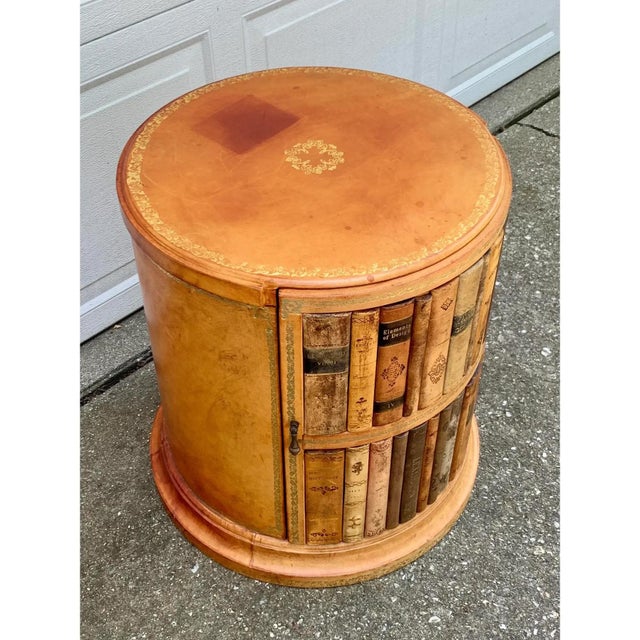 Mid 20th Century Vintage Trompe l'Oeil Embossed Leather Faux Books Round Side Table For Sale - Image 5 of 13