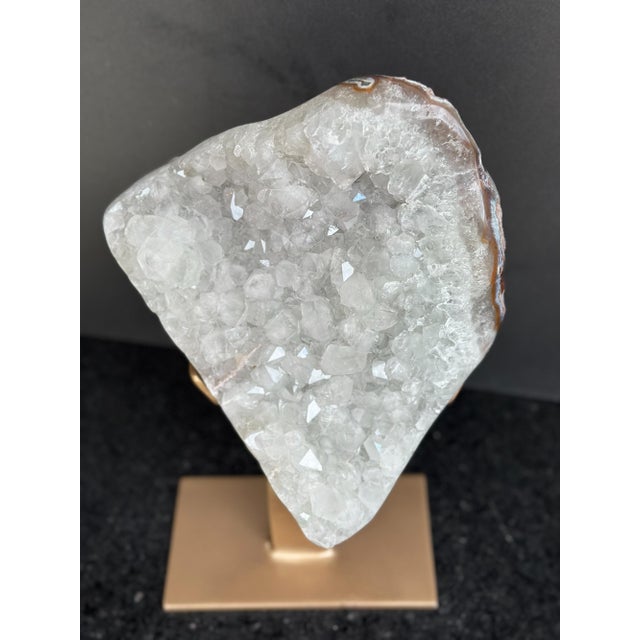 Sculptural White Quartz on Stand, Geode With Metallic Base Included For Sale - Image 4 of 9