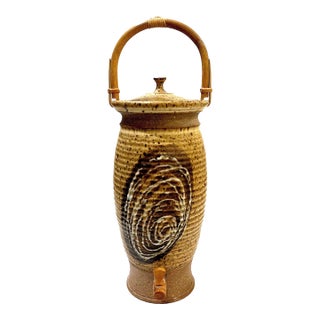 1980's Studio Stoneware Wine Jug With Spigot - Ken Edwards Montana Potter For Sale