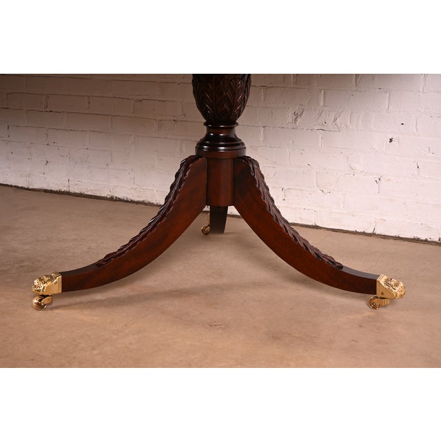 Stickley Georgian Banded Flame Mahogany Double Pedestal Extension Dining Table | Newly Refinished For Sale - Image 11 of 14