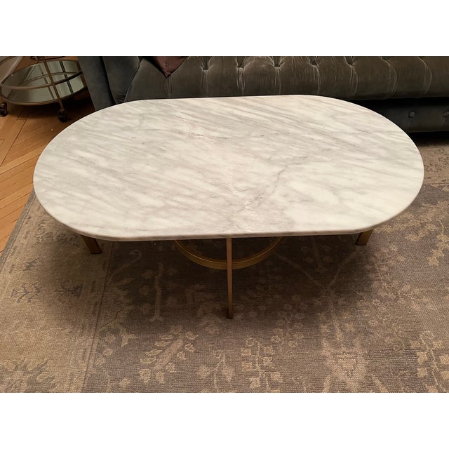 West Elm Gold White Marble Oval Coffee Table | Chairish