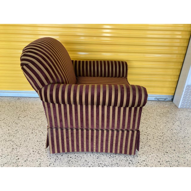 Vintage Burgundy and Gold Striped Club Chair in Corduroy Fabric by Norwalk Furniture For Sale In Atlanta - Image 6 of 11