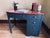 Traditional 1970s Restored Vintage Stanley Furniture Desk — Walnut-Stained Top, Charcoal Gray, Brass Hardware For Sale - Image 3 of 9
