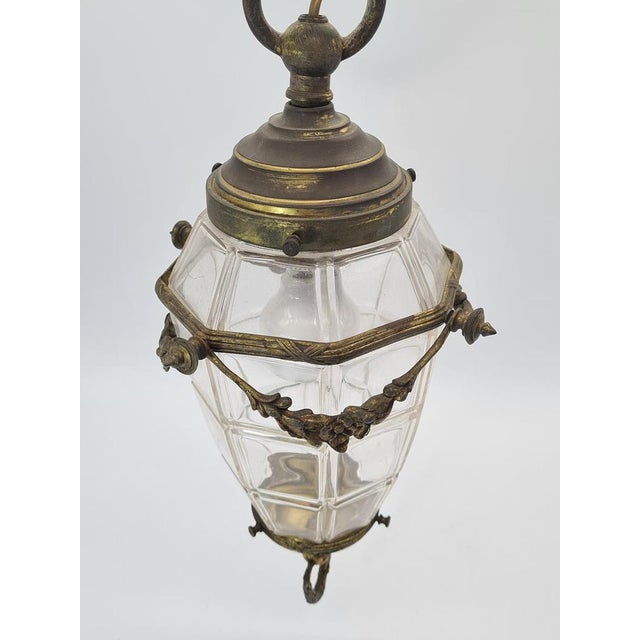 Vintage Brass and Beveled Glass Pendant Lamp, 1960s For Sale - Image 9 of 13