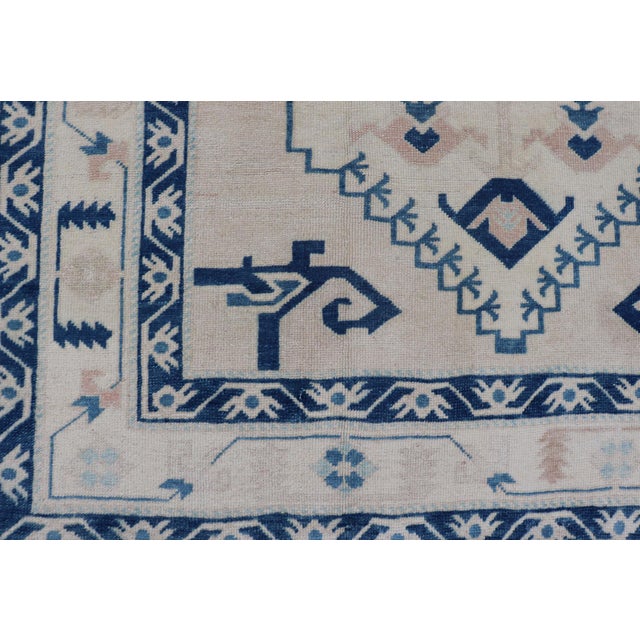 Blue, Cream & Green Vintage Oushak Rug With Geometric Medallion & Tribal Design 4'9 X 6'9 For Sale - Image 9 of 12