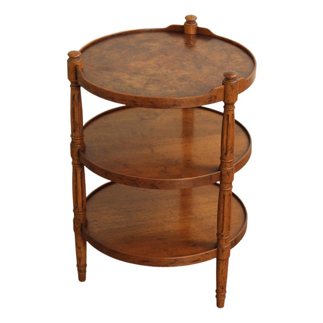 Heritage Vintage Louis XVI Style Burl Walnut Three Tier Etagere For Sale