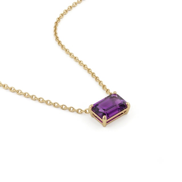 Contemporary Amethyst Bar Necklace | Purple Gemstone Necklace | February Birthstone Necklace For Sale - Image 3 of 4