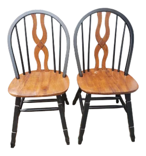 1980s Vintage Dontae Style Windsor Back Side Chairs - a Pair