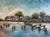 Vintage 1959 Impressionist Oil Painting of a Coastal Beach Village in Carved Wood Frame For Sale - Image 4 of 8