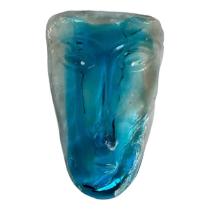 Vintage Art Glass Blue Face Mask Paperweight