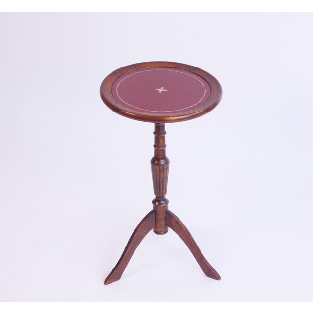 Brown Small Victorian Style Mahogany Wine Table or Plant Stand with Red Leather Top For Sale - Image 8 of 9