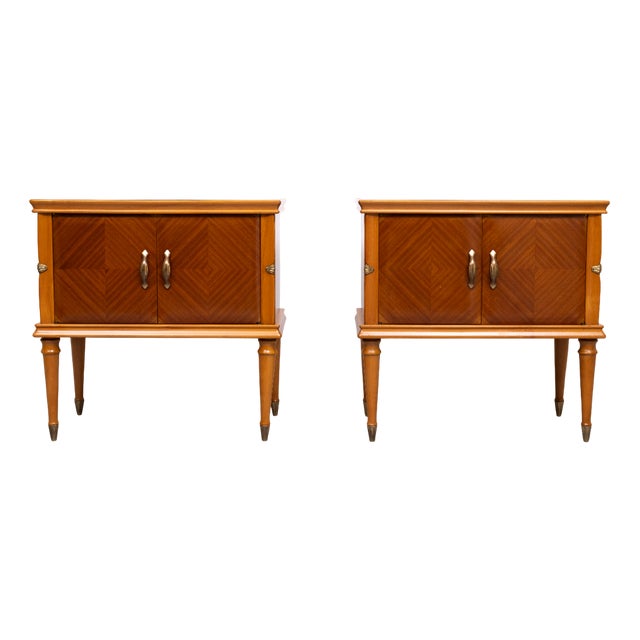 Italian Walnut Nightstands, 1950s, Set of 2 For Sale