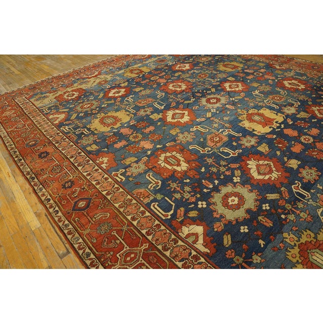 Late 19th Century 1880s Royal Blue Medallion Tribal Antique n.w. Persian Serapi Rug 12' X 14' 6" Wool Carpet For Sale - Image 5 of 18