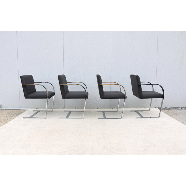 Ludwig Mies Van Der Rohe Brno Flat Bar Chairs in Gray Wool by Gordon - Set of 4 For Sale - Image 12 of 18