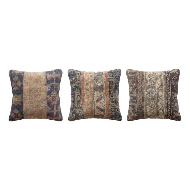 Blue Tribal Rug Pillow Cover 20'' X 20'' - Set of Three For Sale