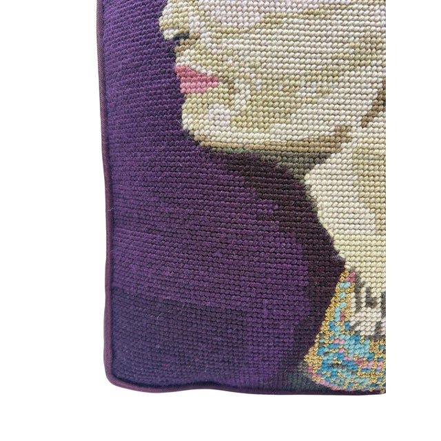 Art Deco Vintage Nefertiti Eyptian Needlepoint Pillow For Sale - Image 3 of 9