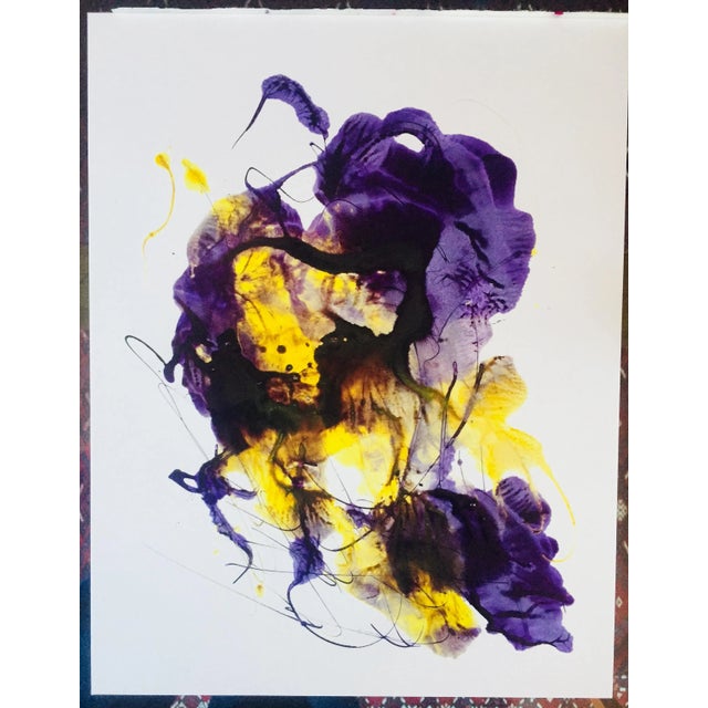 Original Abstract Ink Painting on Paper by Erik Sulander 11 x 14 Unframed "Violet Explosion".