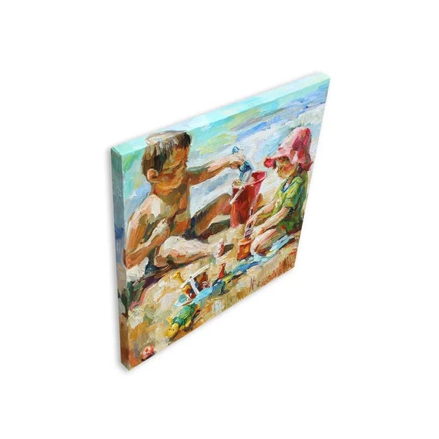 "Beach Day Sand Castle" Impressionist Oil Painting of Children on Canvas by Natalia Bessonova 2012 For Sale - Image 4 of 7