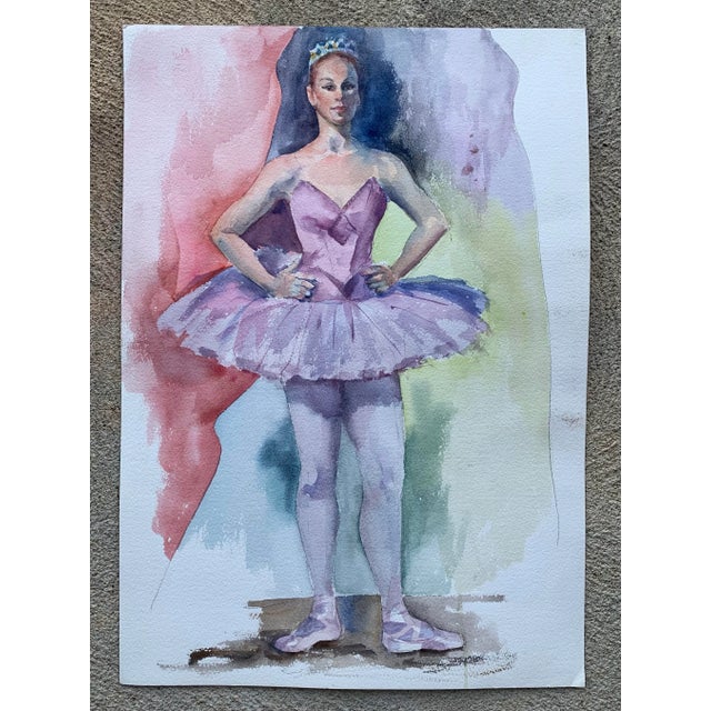 1980s Original Watercolor of a Ballerina For Sale In Philadelphia - Image 6 of 6
