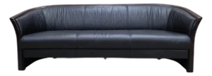 Vintage Ekornes Scandinavian Modern Black Leather Sofa With Rosewood Accents