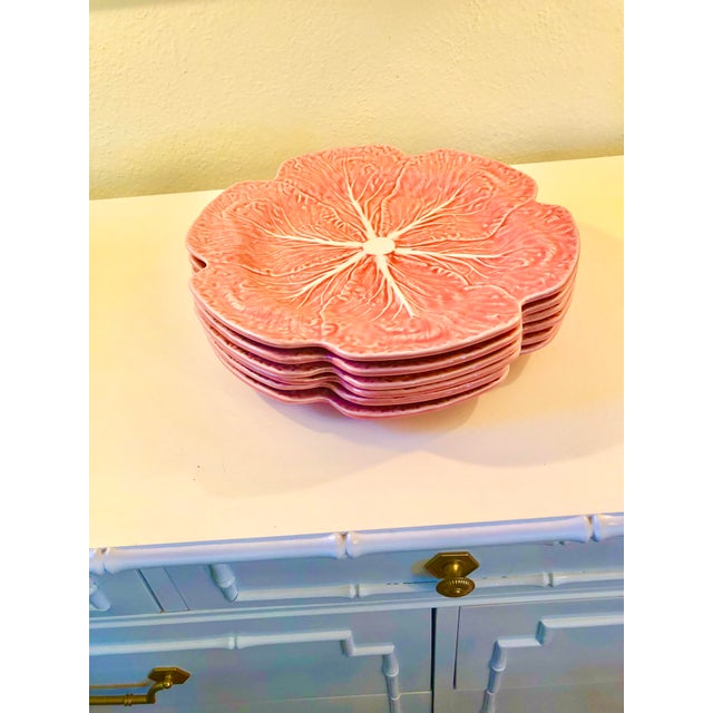 Chinoiserie 1970s Bordallo Pinheiro Pink Cabbage Plates Set of 6 For Sale - Image 3 of 9