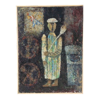 Modern Yugoslavian "Street Cleaner" Oil Painting by Djordje Ilic For Sale