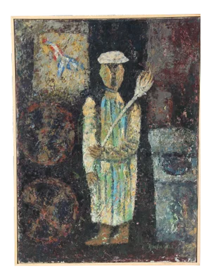 Modern Yugoslavian "Street Cleaner" Oil Painting by Djordje Ilic