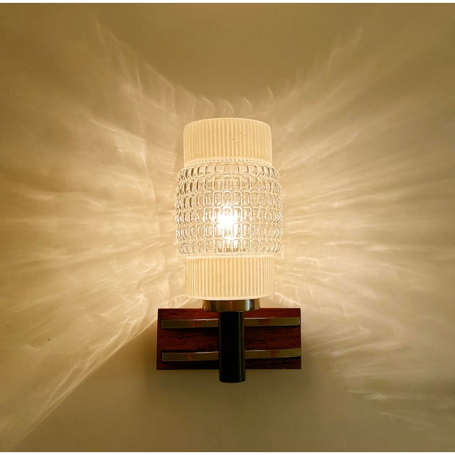 1960s Vintage Scandinavian Teak Glass Sconces, 1960s, Set of 2 For Sale - Image 5 of 18