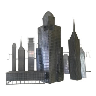 Mid Century C Jere Sculpture New York Cityscape Metal Grid 3d Wall Art Sculpture For Sale