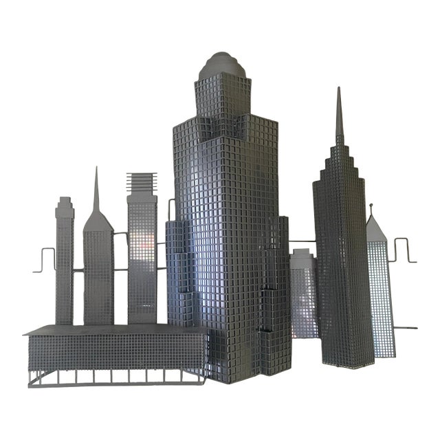 Mid Century C Jere Sculpture New York Cityscape Metal Grid 3d Wall Art Sculpture For Sale