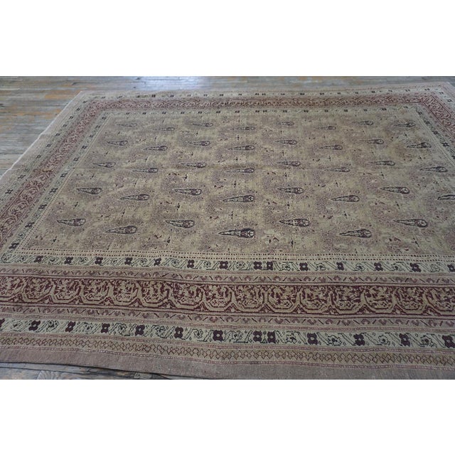 1900s Beige Paisley Floral Room Size Antique Knotted Wool Indian Agra Carpet Rug For Sale In New York - Image 6 of 10